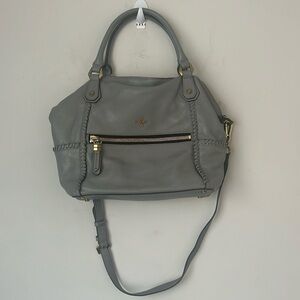 OrYANNY Gray Whipstitch‎ Pebbled Leather Crossbody Satchel Purse Handbag